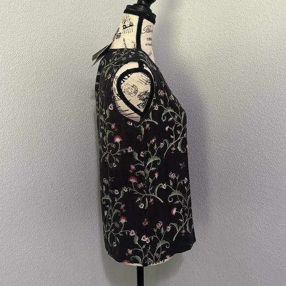 100% SILK Top Threads Sportswear Resort Wear Tank Black w/ Floral Pattern Small - Picture 3 of 12